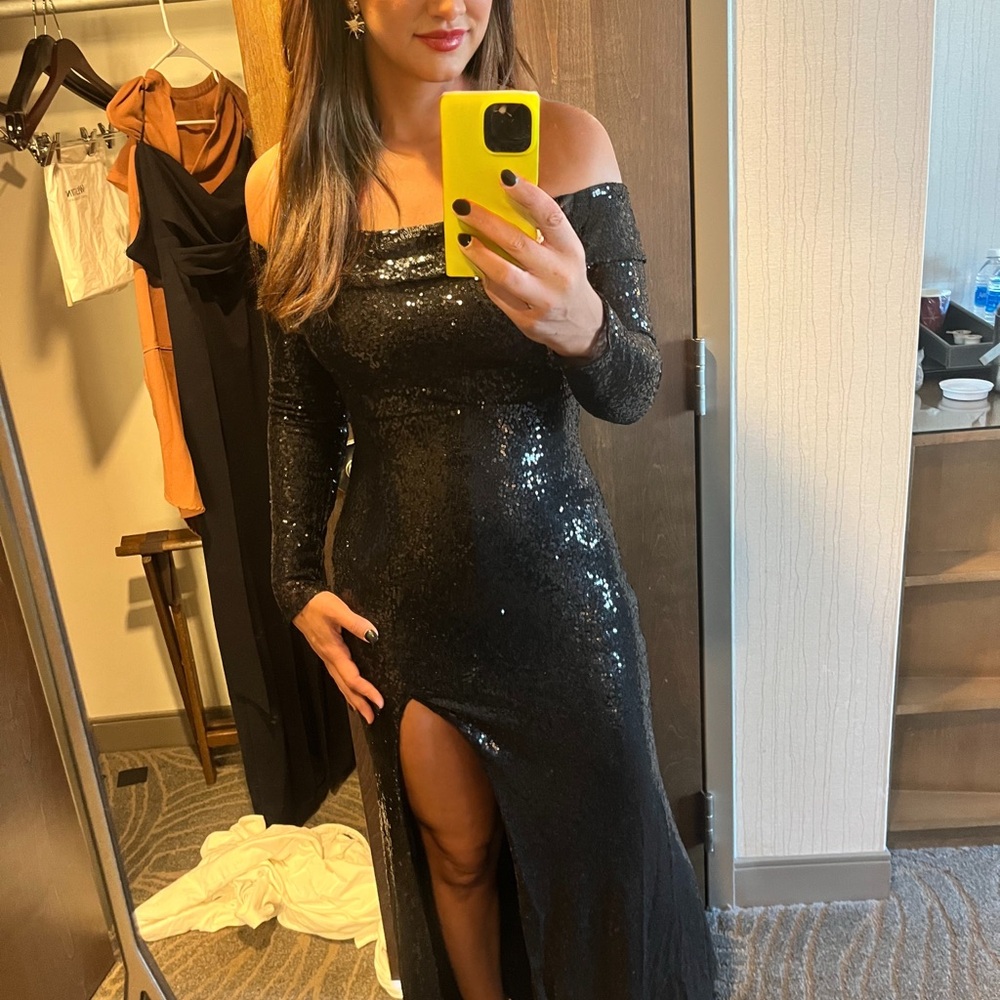Elegant Black Sequin Off-Shoulder Dress